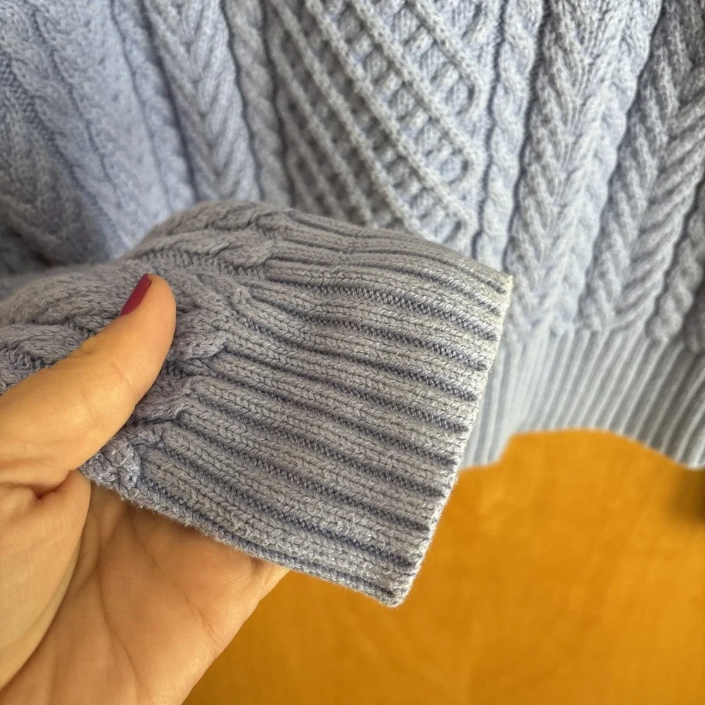 J.Crew Cable-knit puff-sleeve crewneck sweater lavendar‎ small BS978
